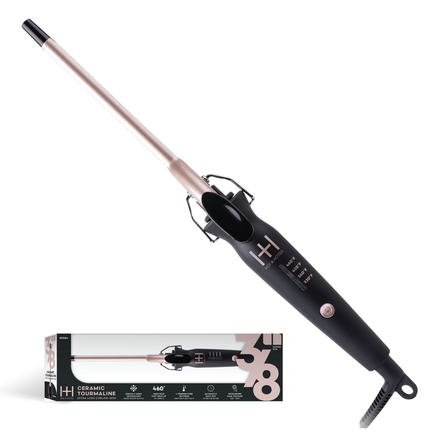 Hair curling iron with packaging on a white background