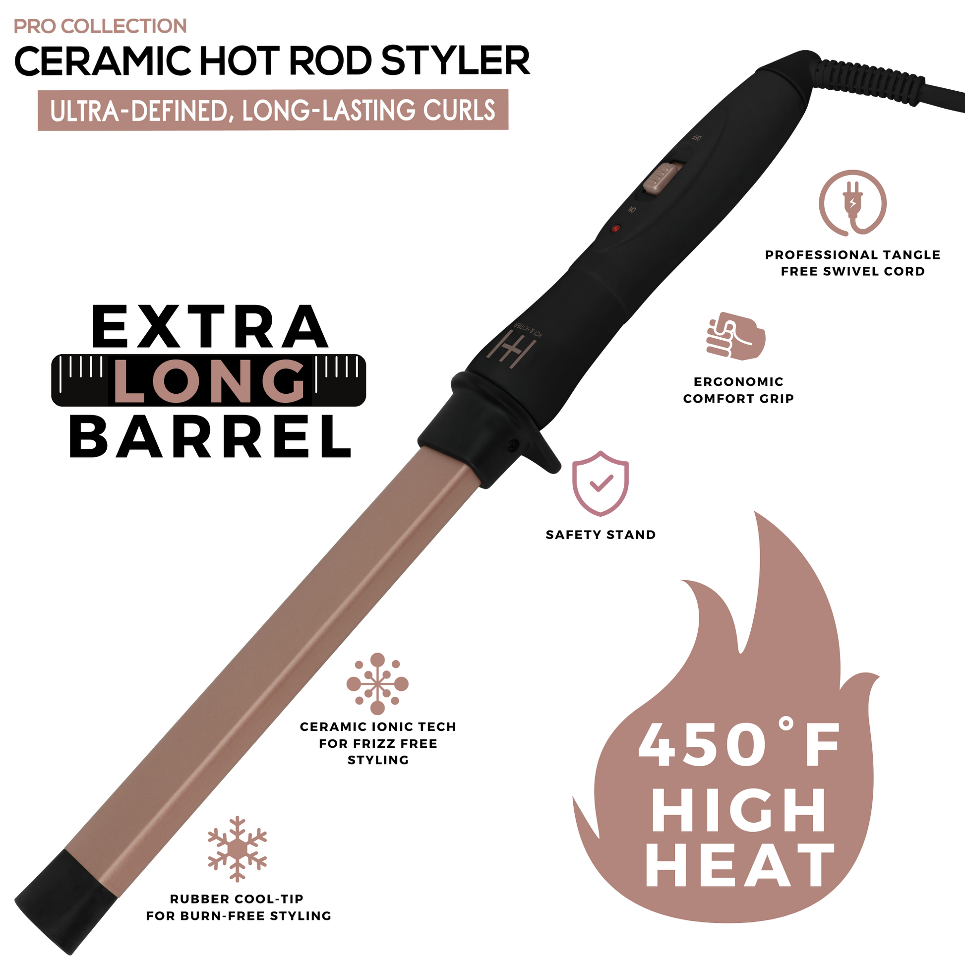 Hot Hotter Ceramic Hot Rod Styler Wand 1in, Count Hair Curling