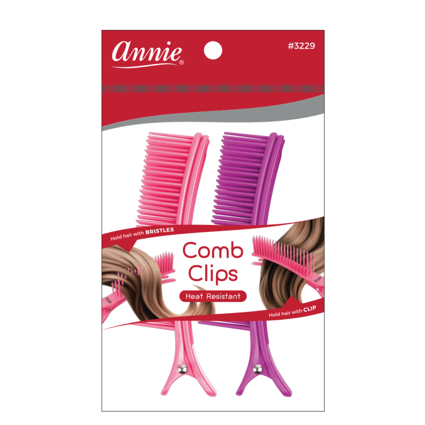 Annie sectioning comb grip clips pink and purple heat-resistant hair clips for styling 2 count pack