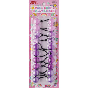 Joy Twin Bead Ponytailers 10ct Asst Purple with large beads in various purple shades for kids hair styling.