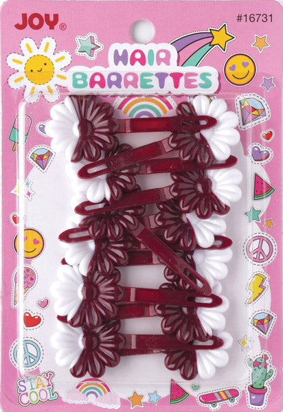 Joy Daisy Barrettes, 12 Count, White & Maroon
