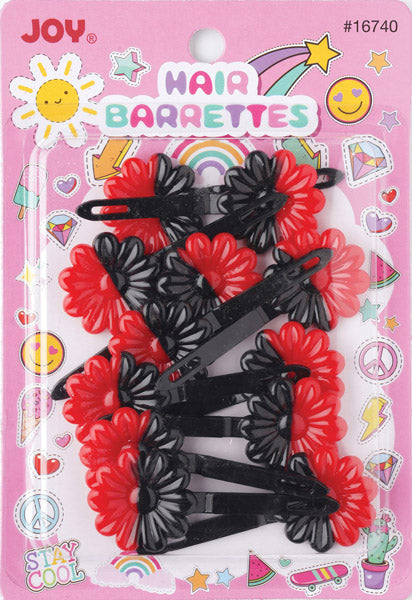 Joy Daisy Barrettes, 12 Count, Black & Red