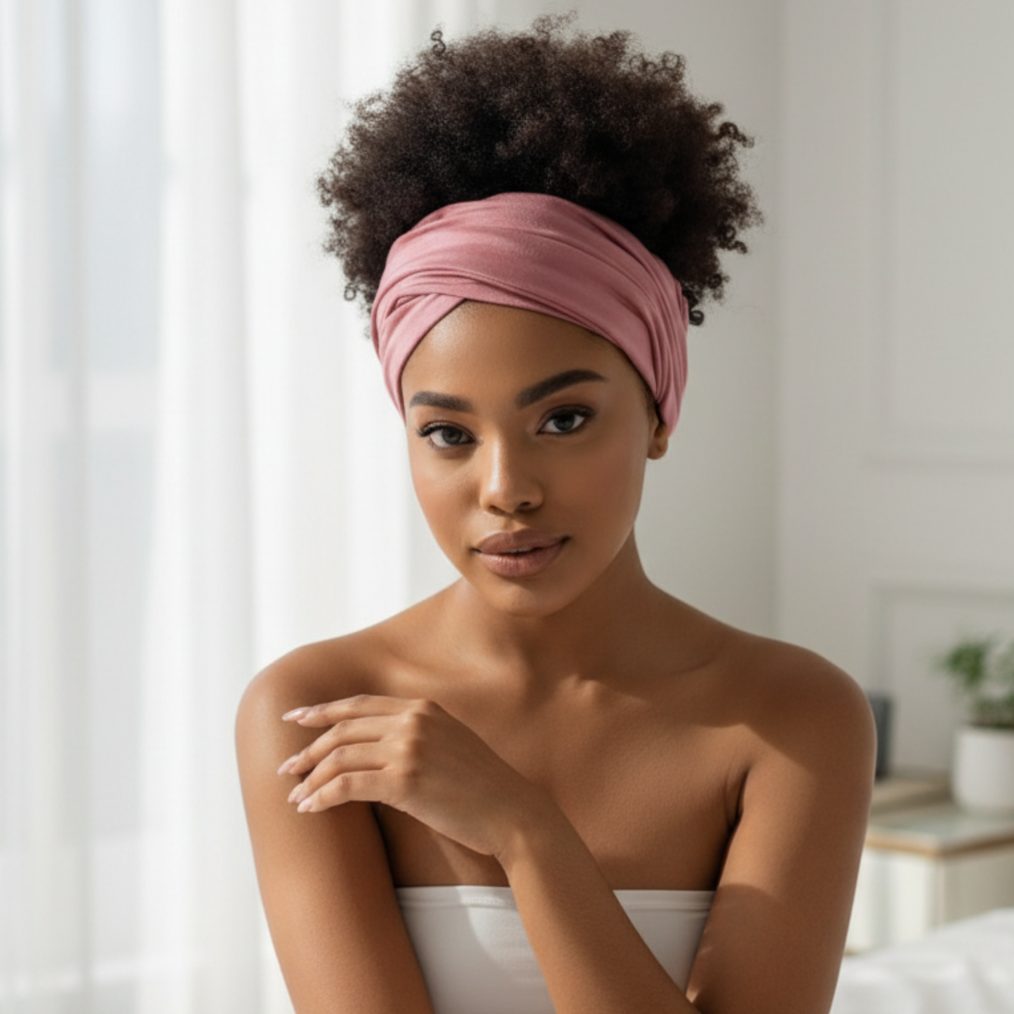 Ms. Remi Effortless Turban Scarf Open Top, Rose & Pink