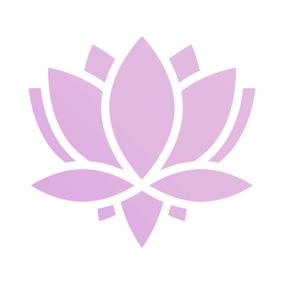 Simplified lavender lotus flower icon with symmetrical petals on a white background