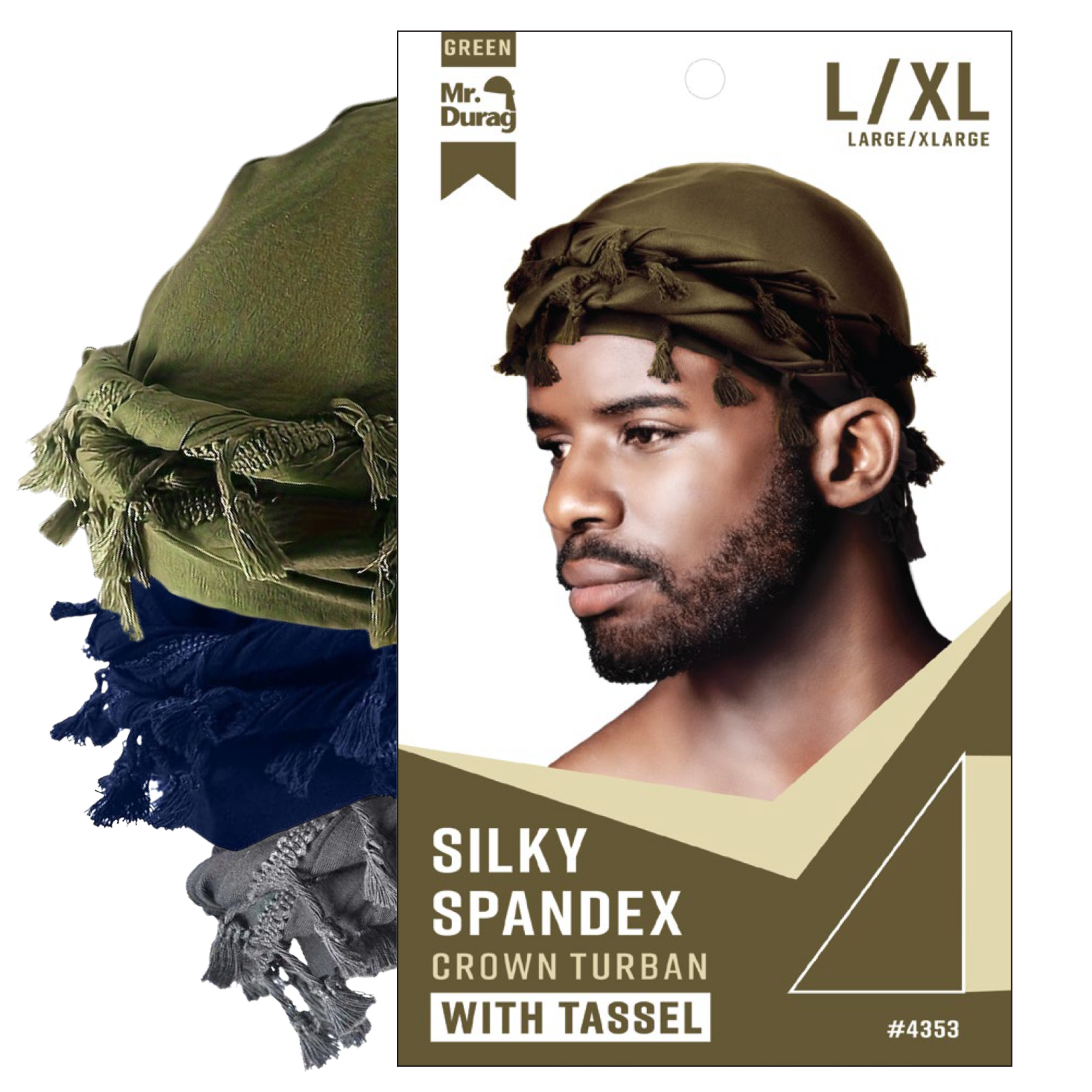 Mr. Durag Silky Crown Halo Turban w/ Tassel L/XL | Green Navy Gray ...