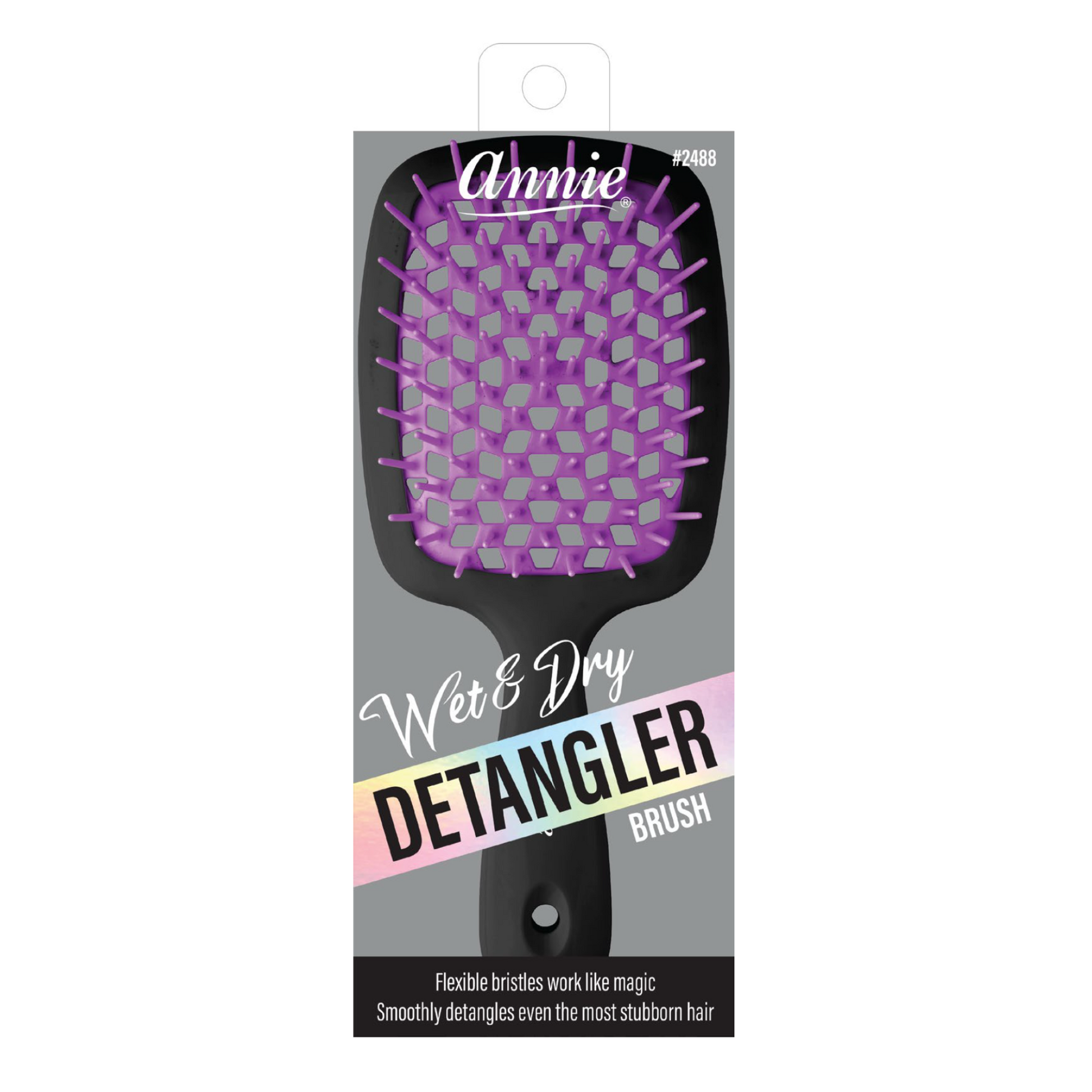 Annie Wet & Dry Detangling Hair Brush Black with flexible bristles for smooth, easy detangling on wet or dry hair.
