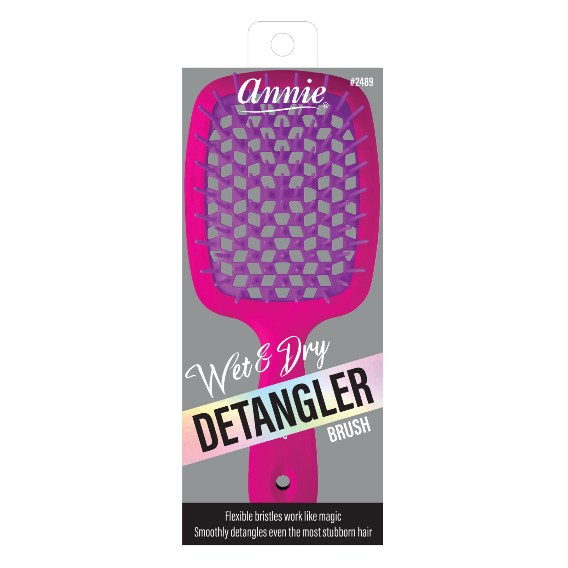 Annie Wet & Dry Detangling Hair Brush with flexible bristles for easy detangling of wet or dry hair, ideal for all hair types.