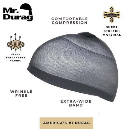 Mr. Durag Stocking Wave Cap in black with extra-wide band, super stretch, breathable fabric, and wrinkle-free design.