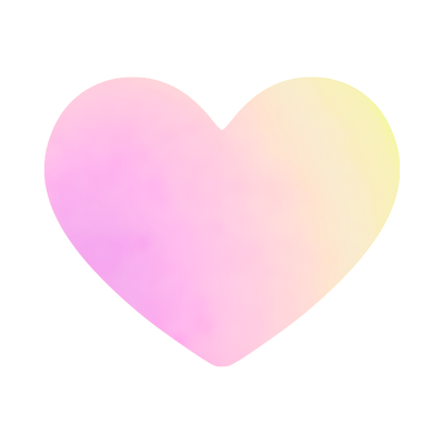 Soft pastel heart shape with a gradient blend of pink, purple, and light yellow on a transparent background