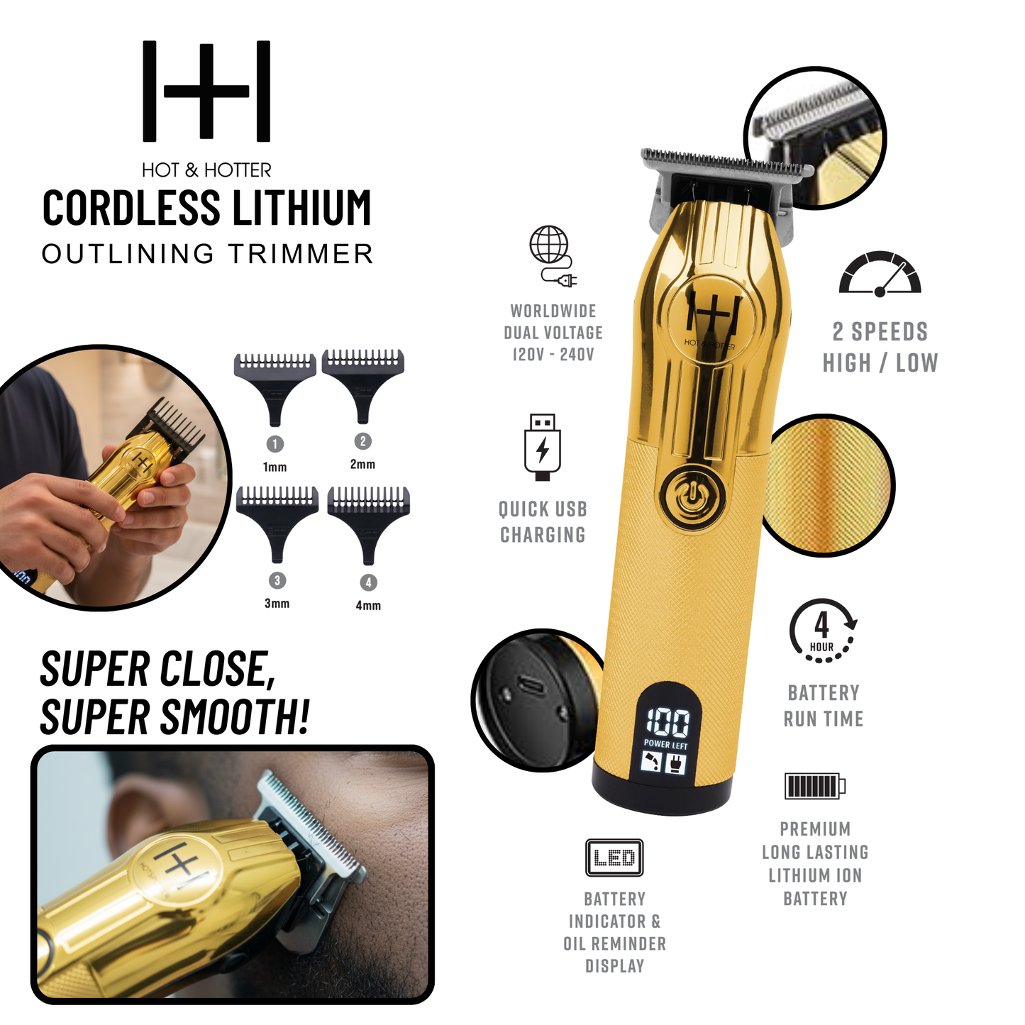 Hot &amp; Hotter Recortadora Delineadora Inalámbrica De Litio Dorada