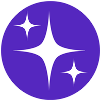 Purple circle with three white sparkling star shapes arranged inside on a plain background