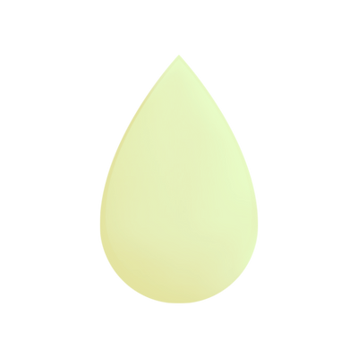 Single pale yellow liquid drop on a transparent background with soft shadow around edges