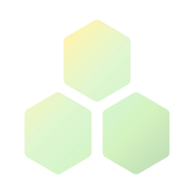 Three translucent hexagons with a soft gradient of pale yellow and green on a white background