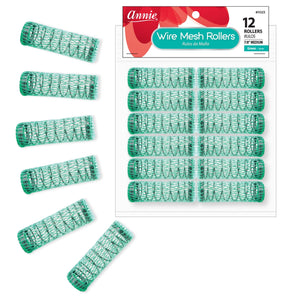 Annie International:Annie Wire Mesh Rollers Medium 7/8in, 12 Count Hair Curlers, Green
