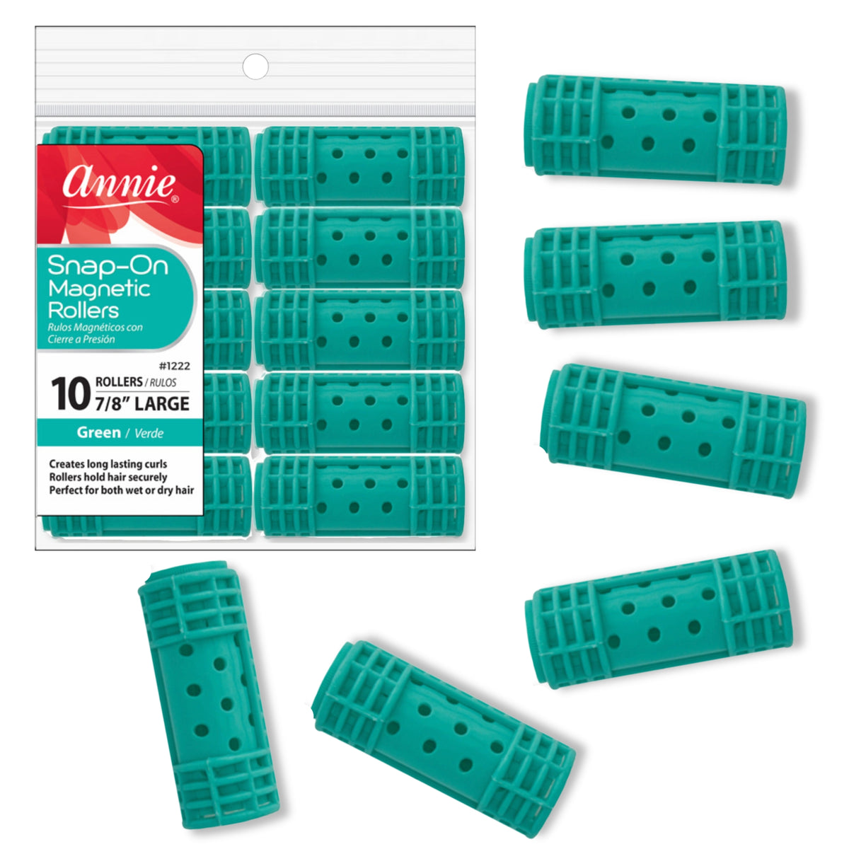 Annie Snap-On Magnetic Rollers #1222 – Green, Large, 7/8", 10 Count