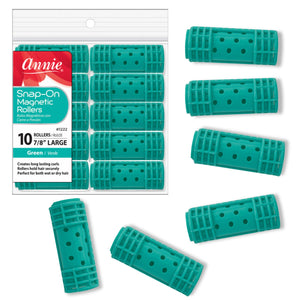 Annie International:Annie Snap-On Magnetic Rollers 7/8in, 10 Count Large Hair Curlers, Green