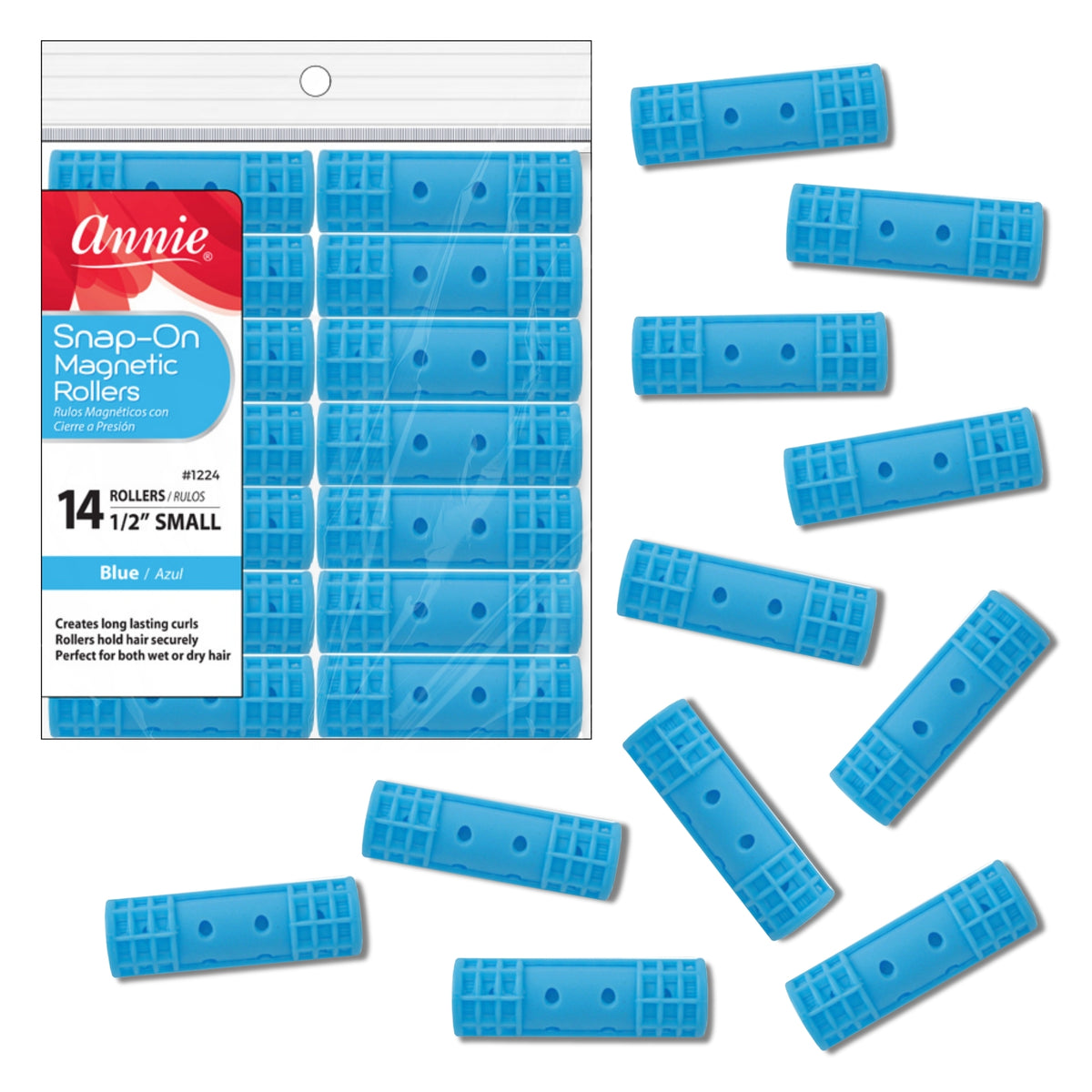 Annie Snap-On Magnetic Rollers #1224 – Blue, Small, 1/2", 14 Count