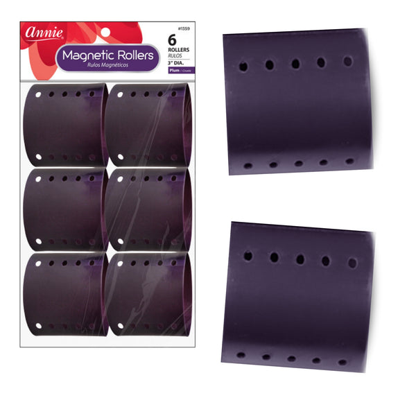 Annie International:Annie Magnetic Roller 3in, 6 Count Hair Curlers, Plum