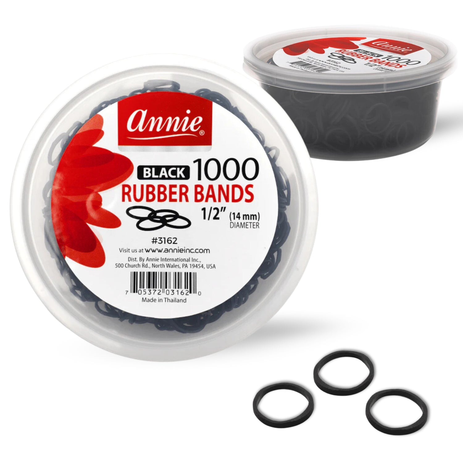 Annie International:Annie Rubber Bands 14mm, 1000 Count Elastic Hair Ties, Black