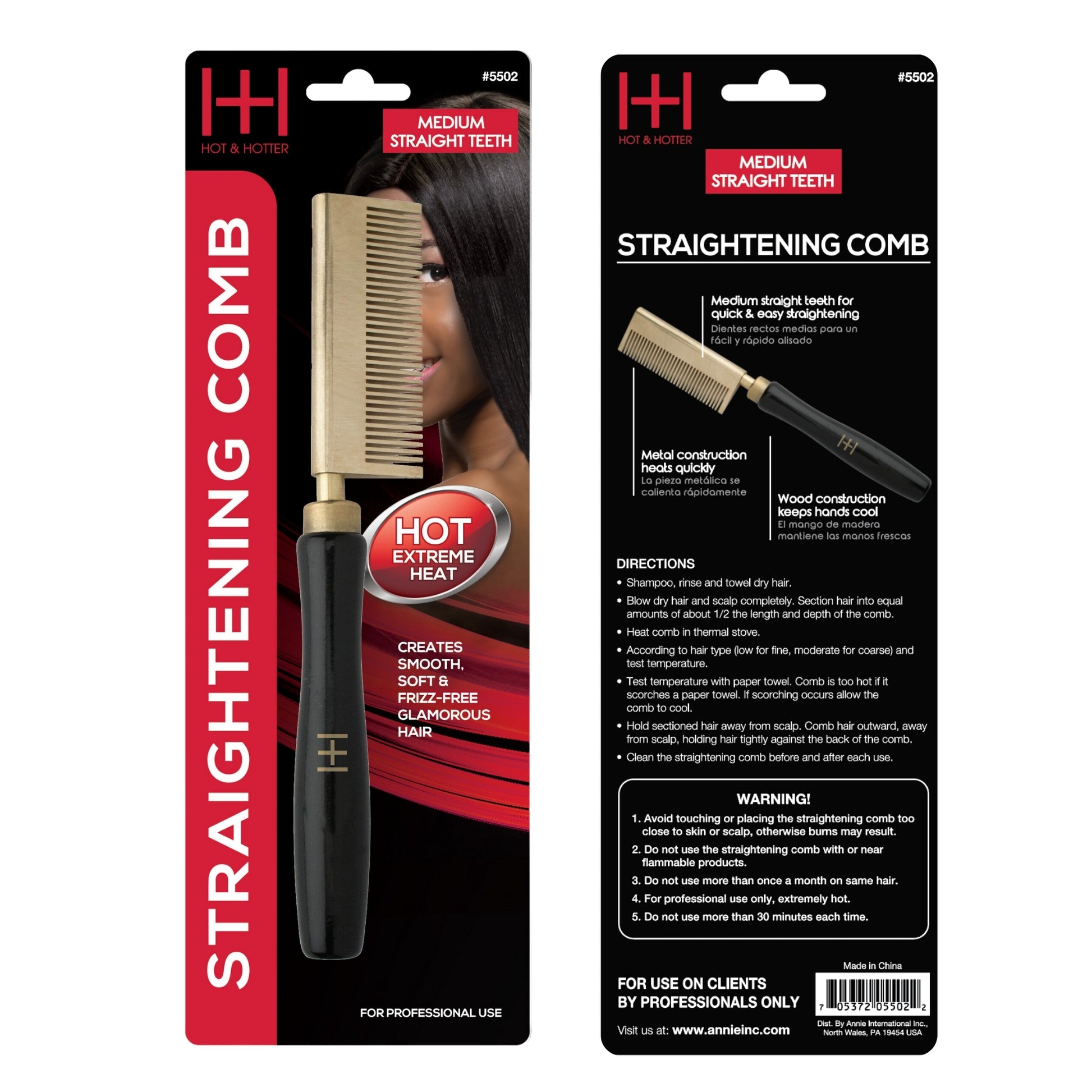 Hot Hotter Thermal Straightening Comb Medium Teeth Straight,