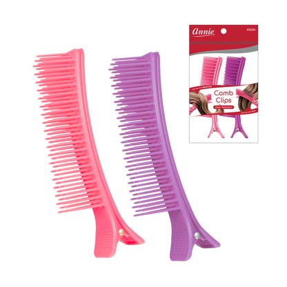 Annie sectioning comb grip clips in pink and purple, heat-resistant, professional hair styling tools, 2 count.
