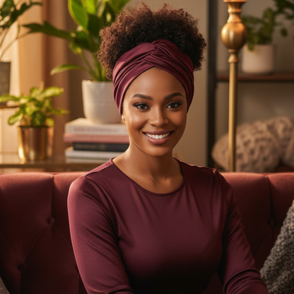 Ms. Remi Effortless Turban Scarf Open Top, Burgundy & Olive