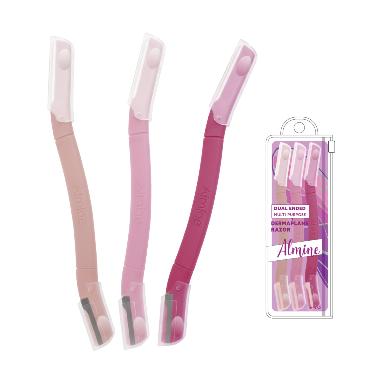 Almine Dual Ended Multi-Purpose Dermaplane Razor Set, 3 Count, Assorted Color