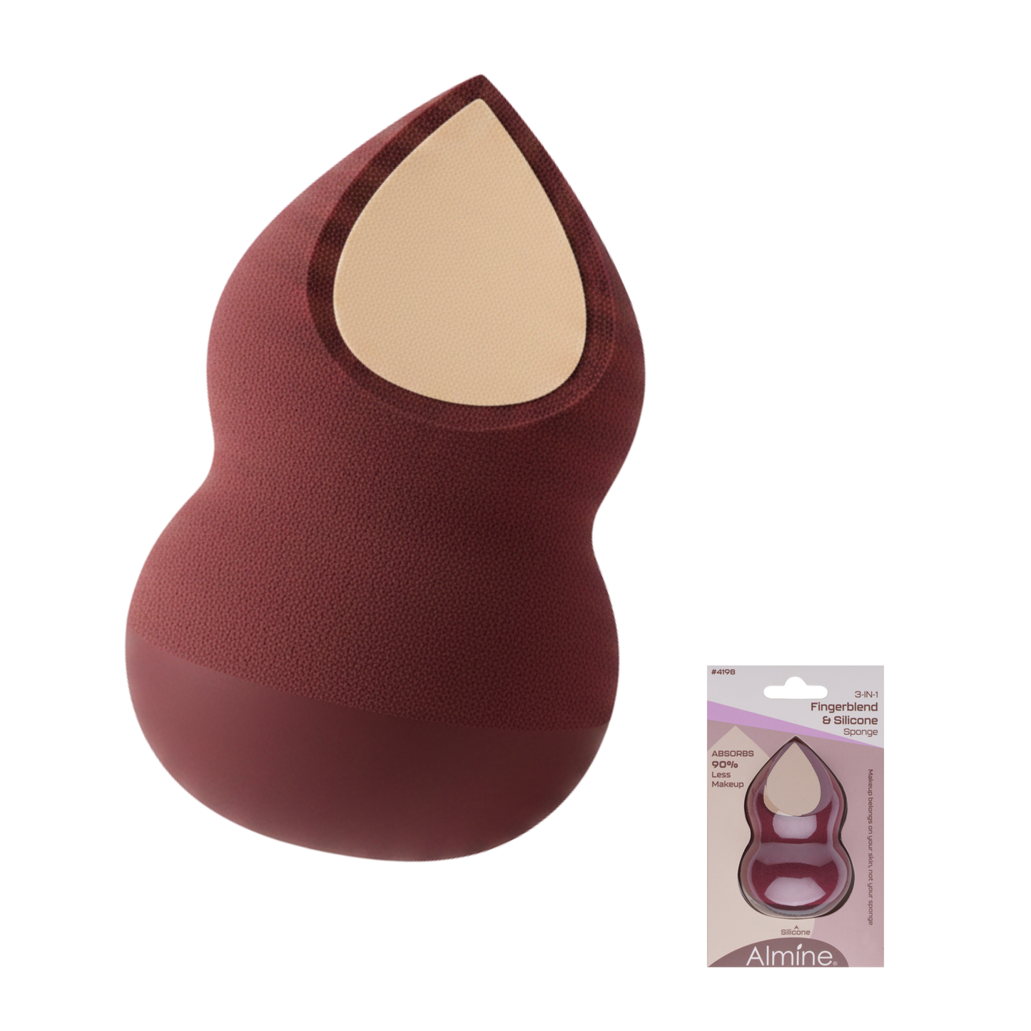 Almine 3-In-1 Ergonomic Fingerblend & Silicone Sponge, 1 Count, Burgundy