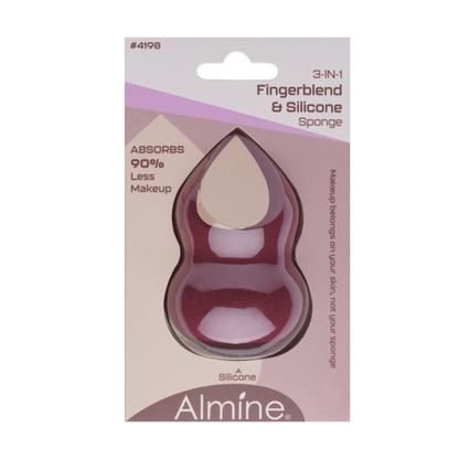 Almine 3-In-1 Ergonomic Fingerblend & Silicone Sponge, 1 Count, Burgundy