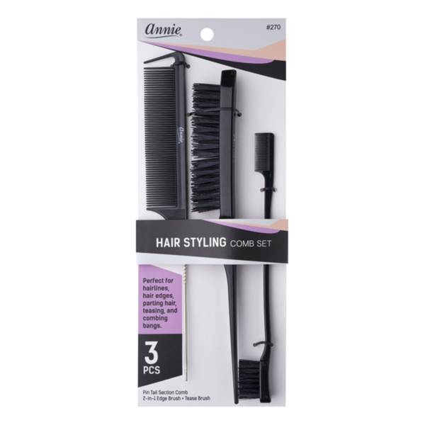 Annie Hair Styling Comb Set, 3 Count, Black