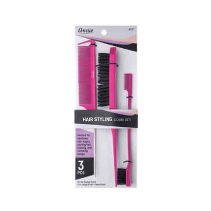 Annie Hair Styling Comb Set, 3 Count, Assorted Colors