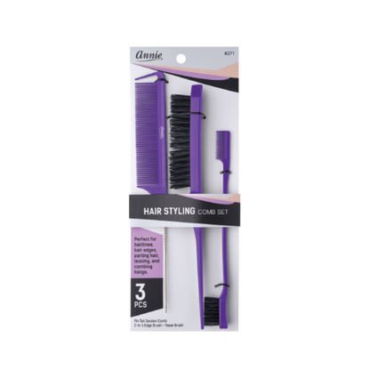 Annie Hair Styling Comb Set, 3 Count, Assorted Colors