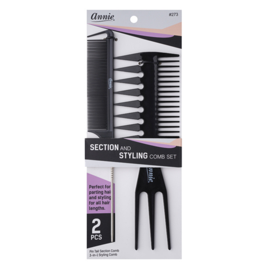 Annie Section & 3-in-1 Styling Comb Set, 2 Count, Black