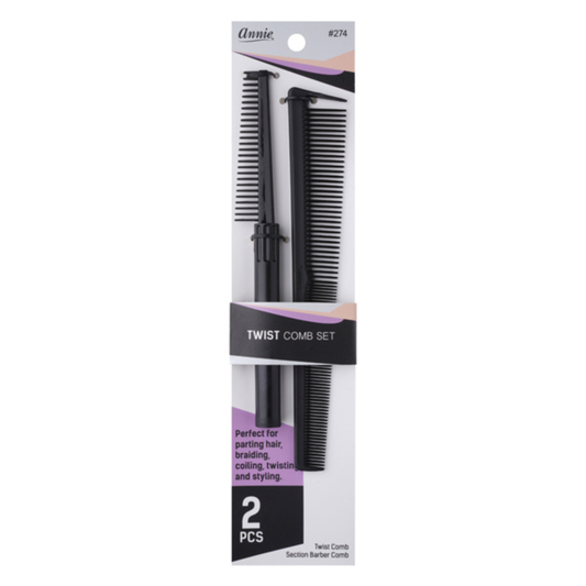 Annie Twist Comb & Hair Comb Set, 2 Count, Black