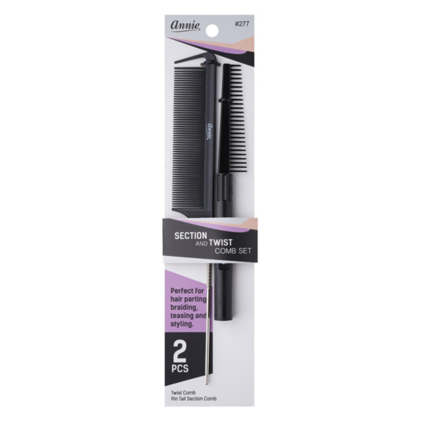 Annie Section & Twist Comb Set, 2 Count, Black