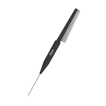 Annie Pin Tail Twist Comb, 1 Count, Black featuring a fine-toothed comb and a sharp metal pin tail for precise sectioning and twisting, designed for professional hairstyling.