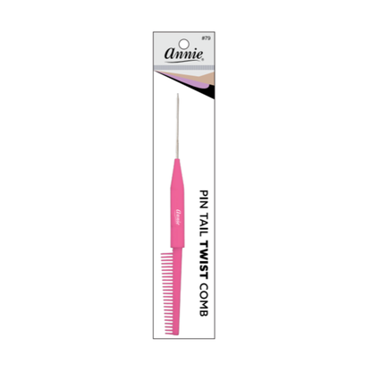 Annie Pin Tail Twist Comb, 1 Count, Assorted in bright pink featuring a fine-toothed comb and a long metal pin tail for precise hair sectioning and twisting in professional hairstyling.