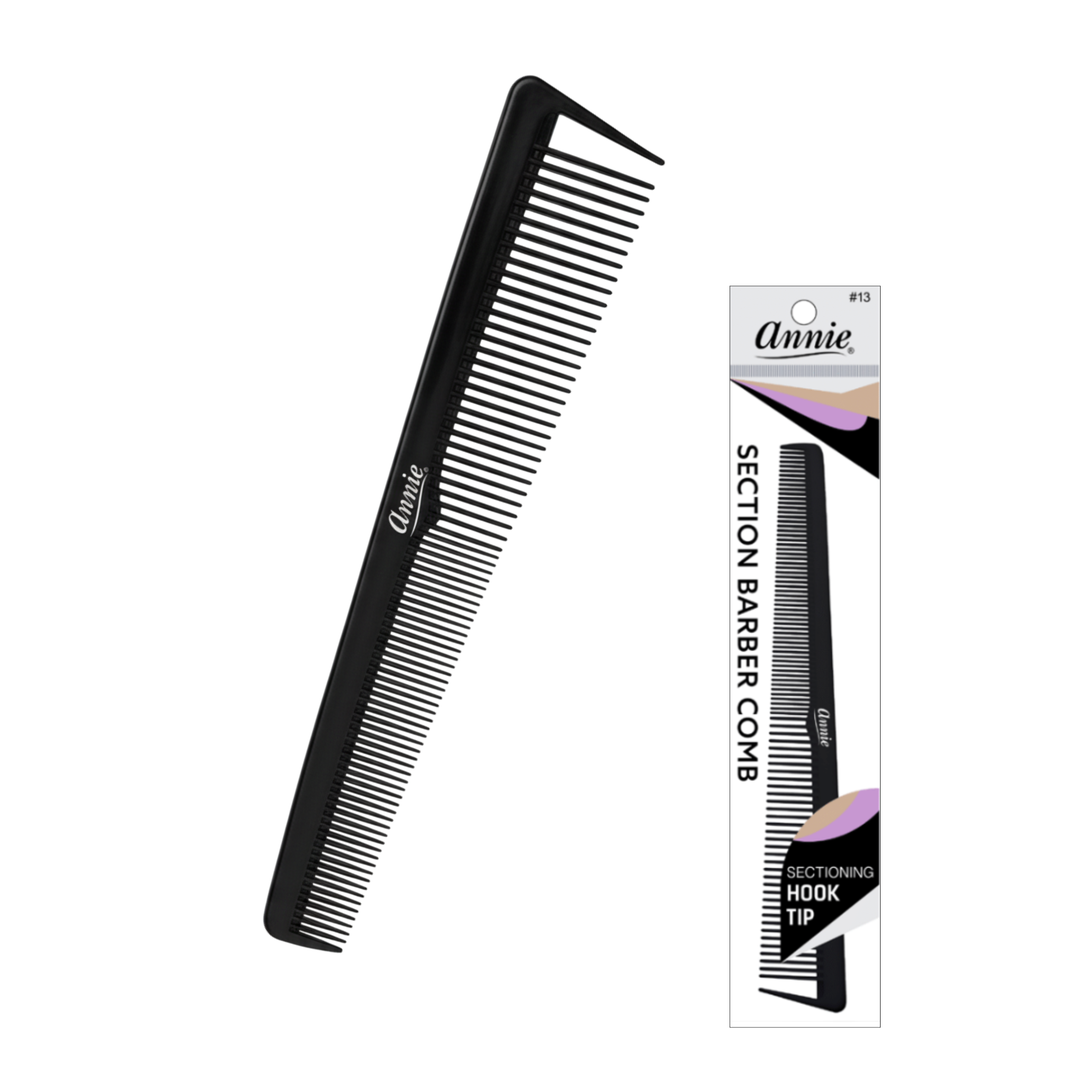Annie Section Barber Comb with Hook Tip, 1 Count, Black – Annie ...