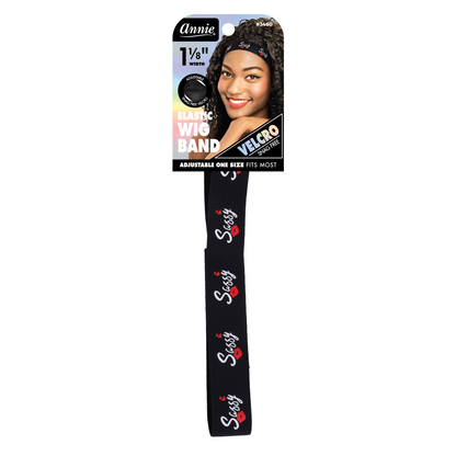Annie Patterned Elastic Wig Band 1 1/8in featuring adjustable Velcro and "Sassy" design for wigs and everyday use