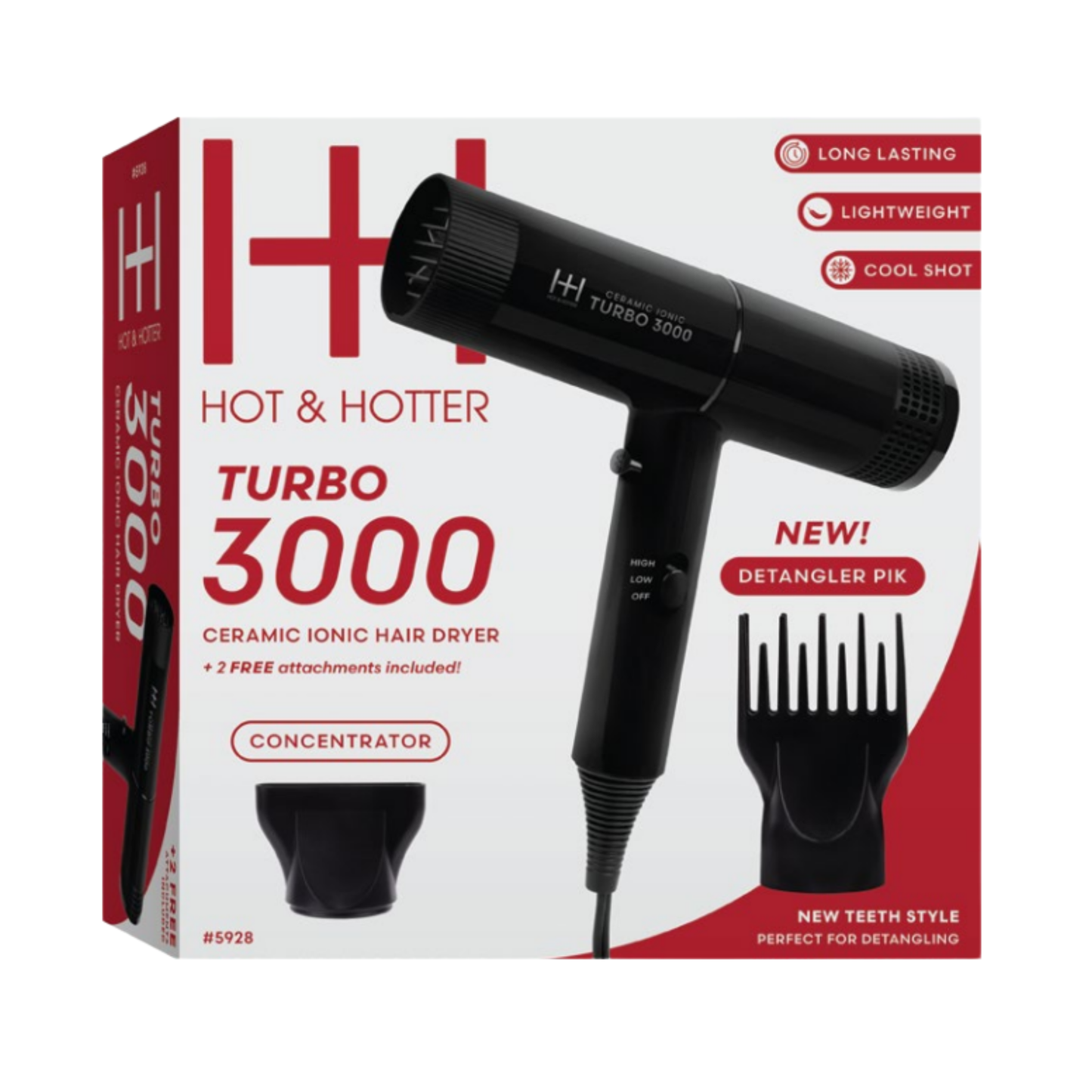 Hot & Hotter Ceramic Turbo 3000 Hair Dryer, Black