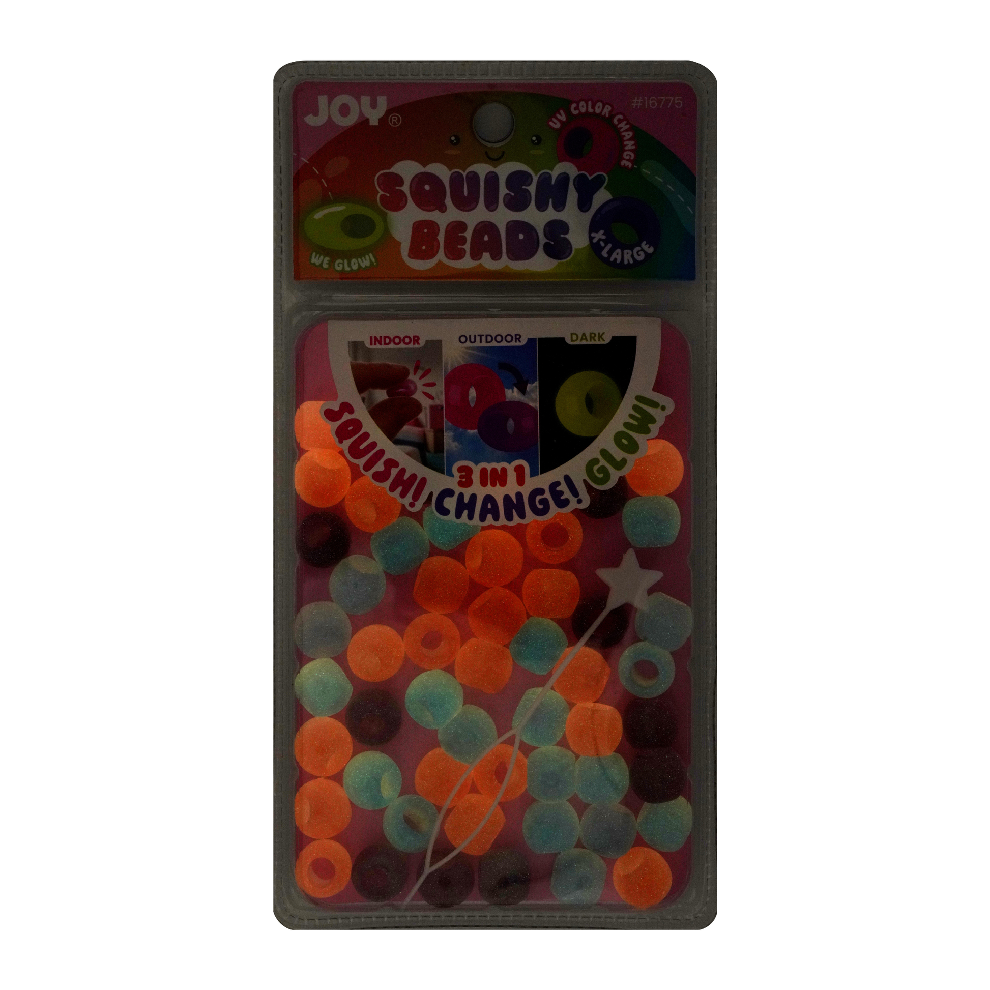 Joy XL Round Squishy Hair Beads large pack glowing pink UV glow-in-dark soft beads for braids and twists