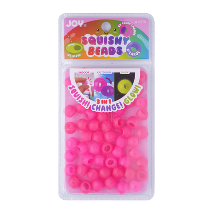 Package of Joy XL Round Squishy Hair Beads in hot pink with UV glow-in-the-dark and color-changing features.