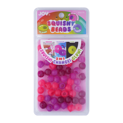 Package of Joy XL Round Squishy Hair Beads in hot pink, large size, UV glow-in-dark for braids and locs