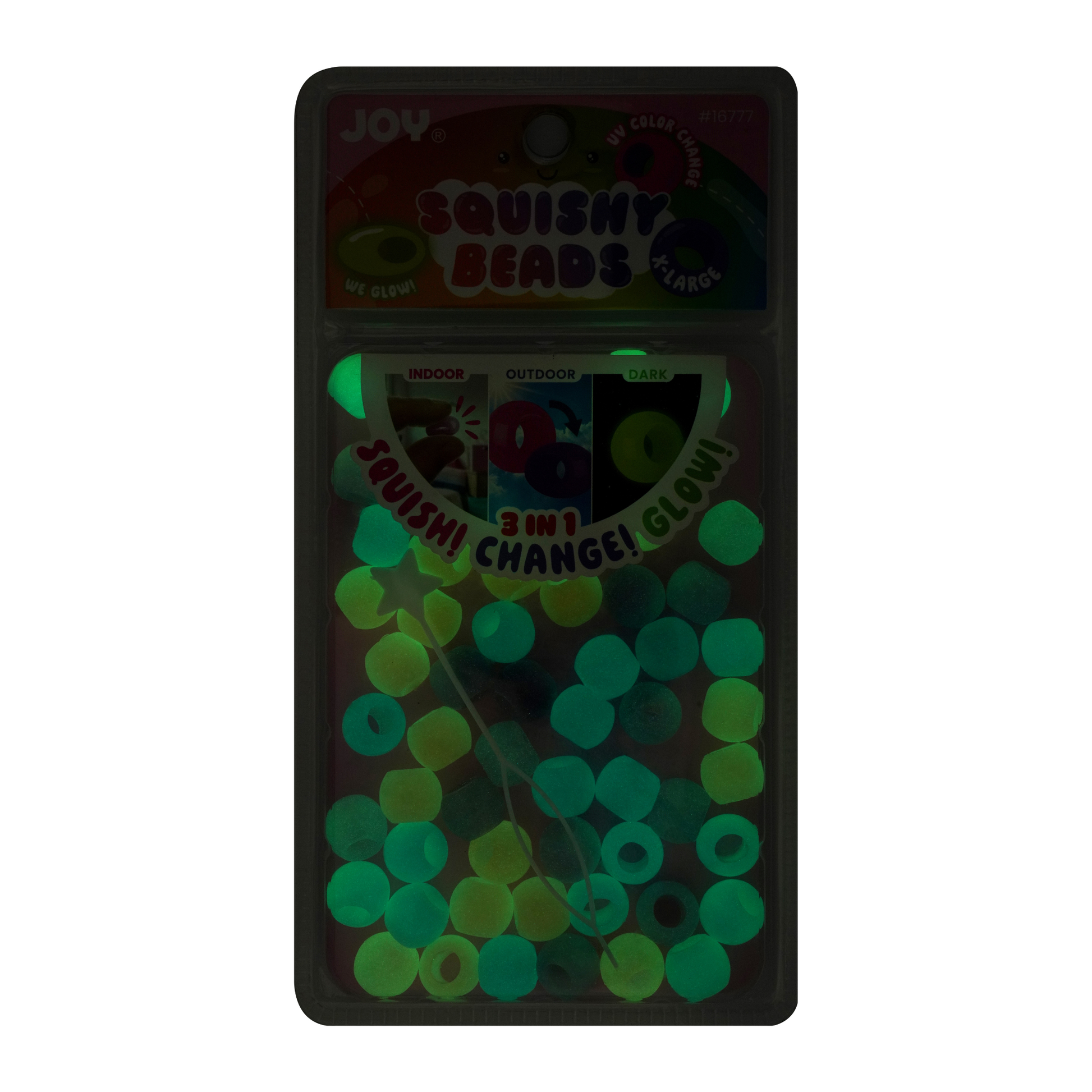 Joy XL Round Squishy Hair Beads large pack glowing in the dark with soft, colorful, UV glow-in-dark white mix beads