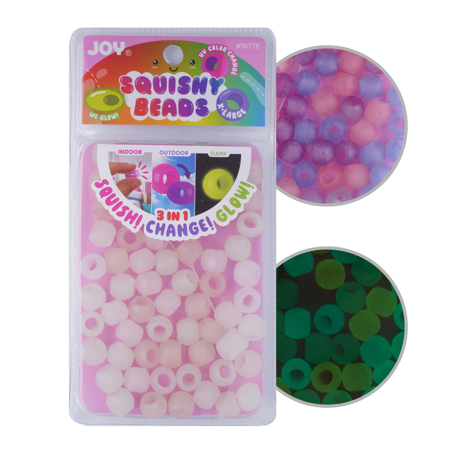 Joy XL large clear squishy hair beads pack that glow in the dark and change color with UV light