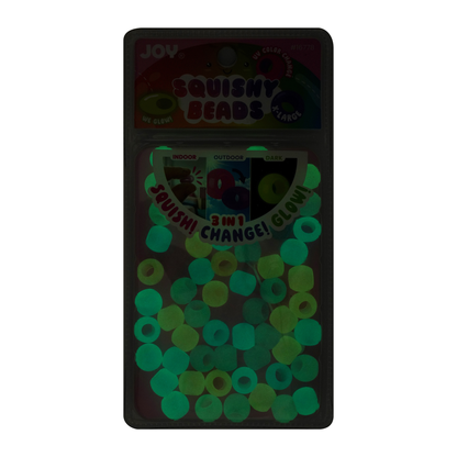 Joy XL Round Squishy Hair Beads glowing in the dark, large pack of clear, soft, lightweight braid accessories.