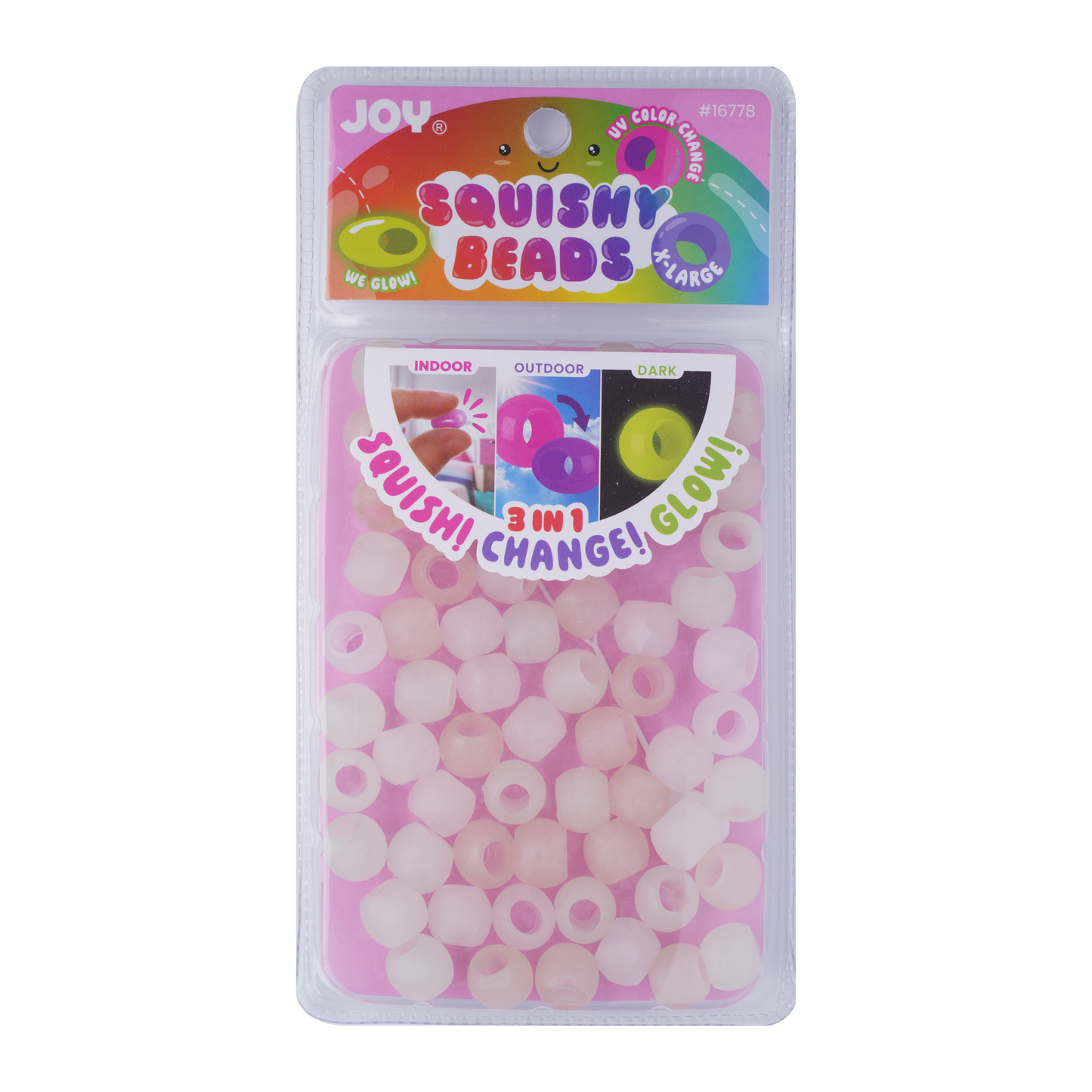 Joy XL Round Squishy Hair Beads large pack glowing beads for braids twists and locs in clear UV glow-in-dark design