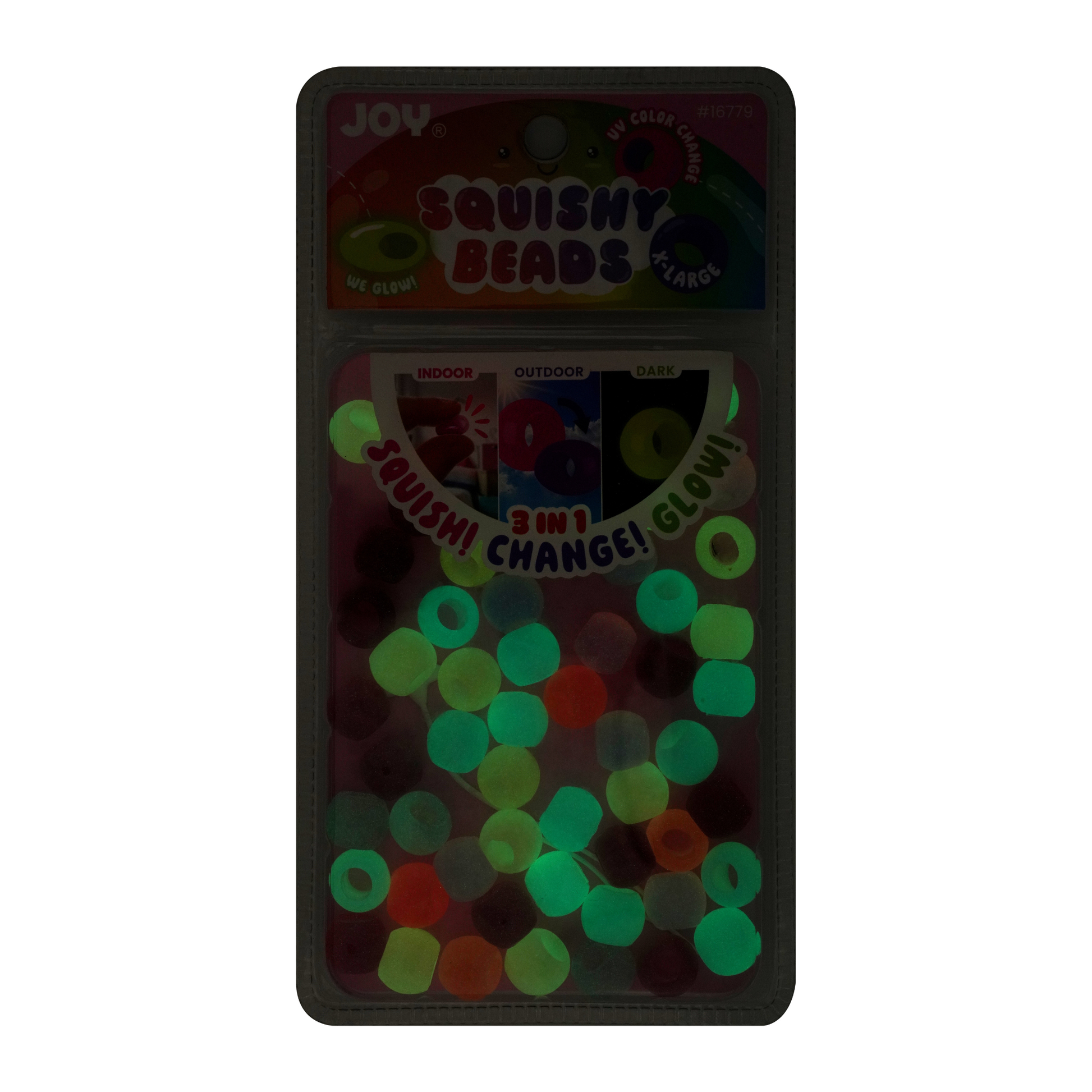 Glow-in-dark Joy XL large round squishy hair beads in assorted clear colors for braids, twists, and locs decoration.