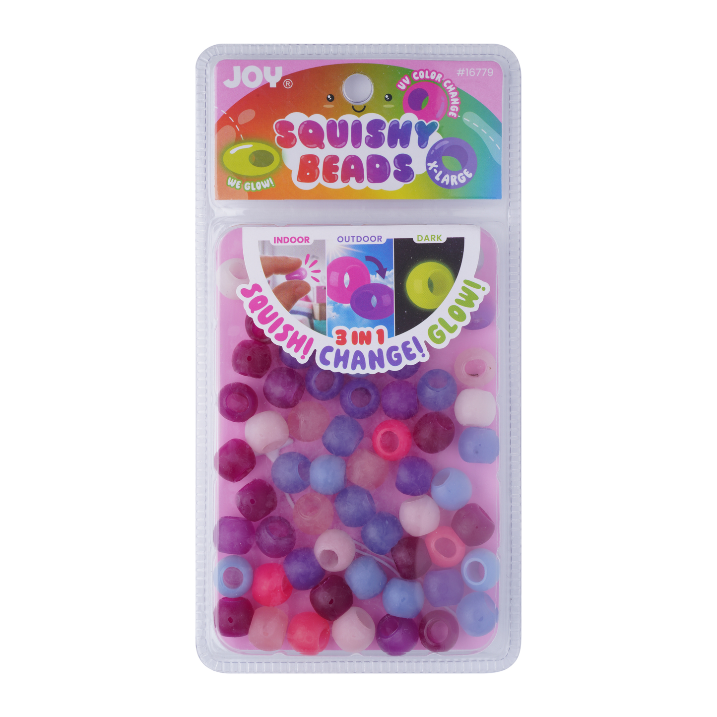 Joy XL Round Squishy Hair Beads large pack in clear mix colors with UV glow-in-dark features for braids and twists