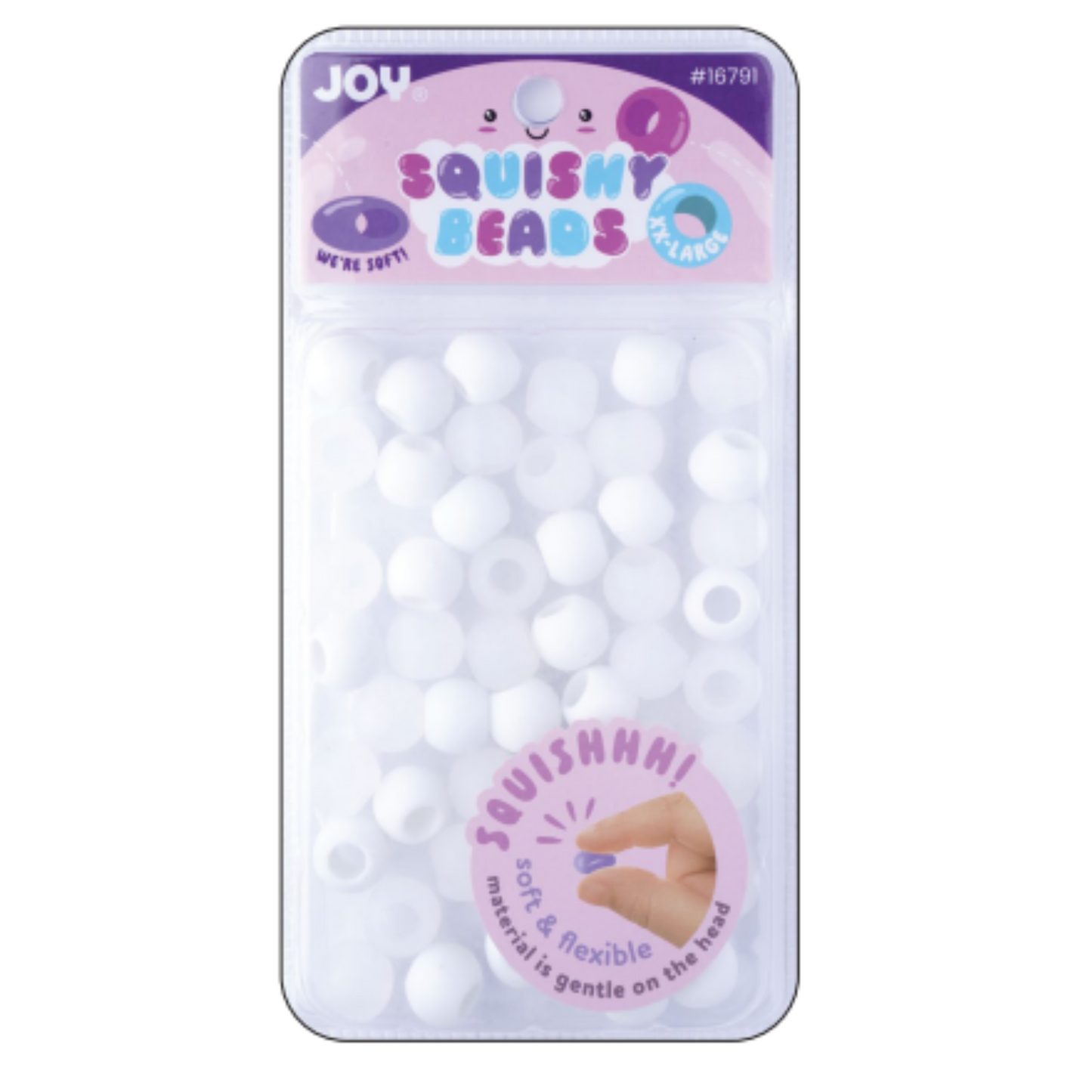 Joy Round Squishy Beads XXL size in clear and white, soft and flexible beads for sensory play and comfort.